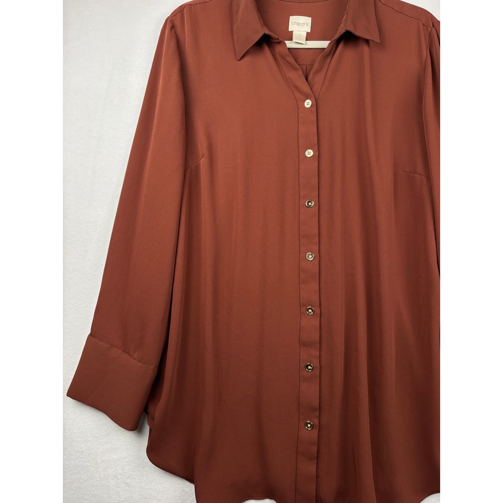 Chico's Blouse Womens 2 Large 12 Rust Brown Button Down Pleated Back Career